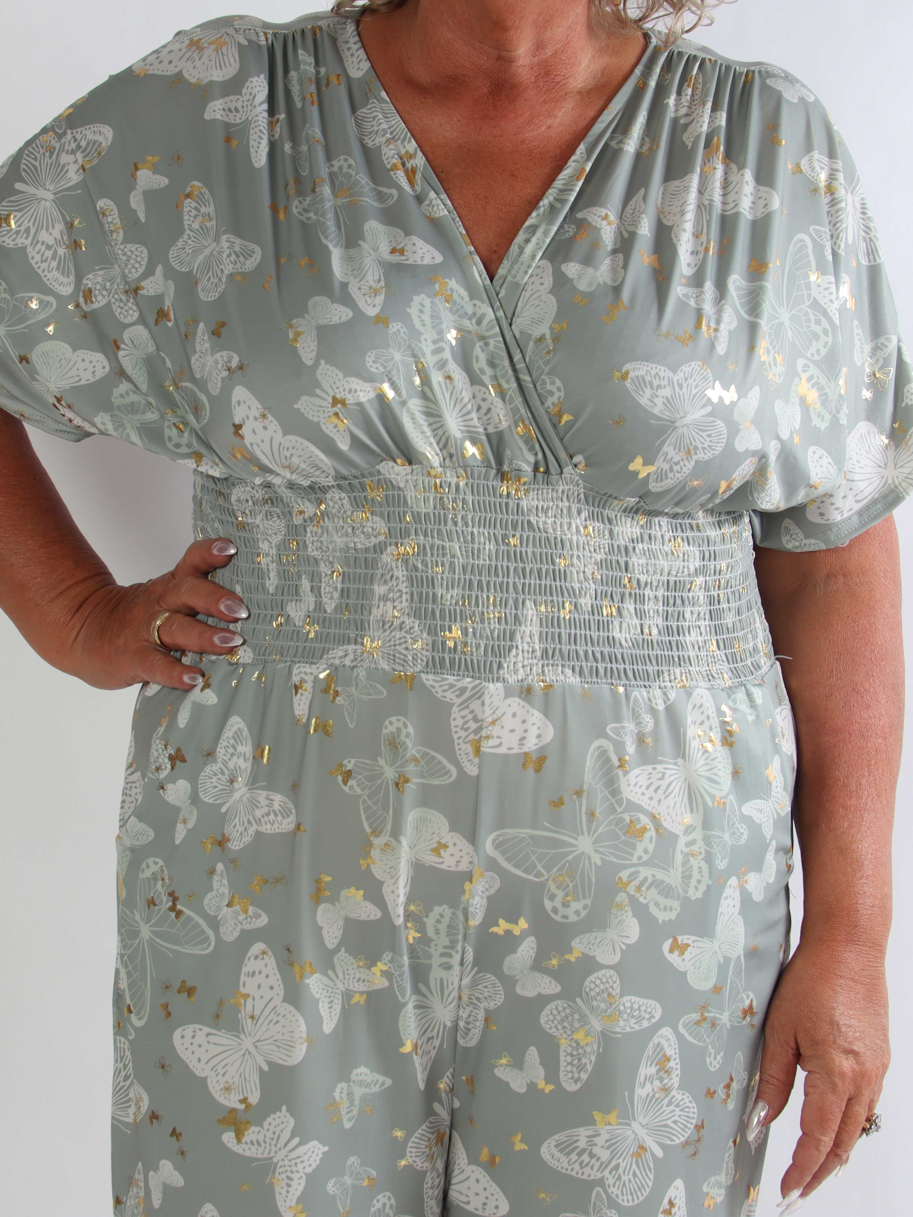 Pams Butterfly Jumpsuit - Elastisk plus size buksedragt i sommerfugleprint